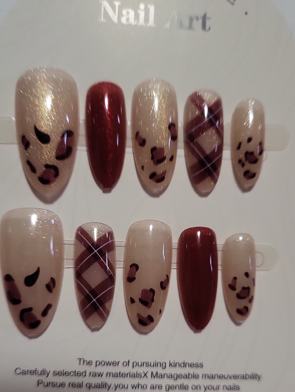 (XS)🎀Handmade Nail Red Stiletto Style Animal / Plaid Design Press On Nails